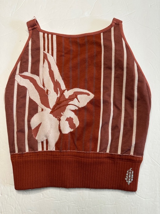 Free People Movement Striped Floral Knit Halter Top in Rust and Cream - Picture 3 of 8